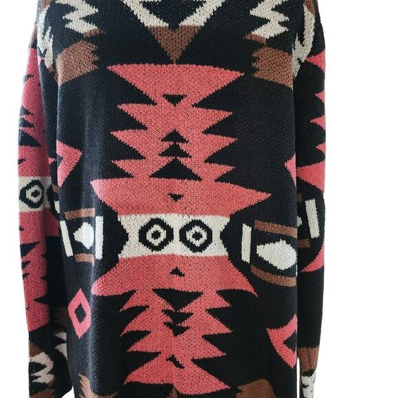 Tribal‎ Western Boho Print Black Pink Oversized Cardigan Lightweight Coat Size M - Picture 13 of 16